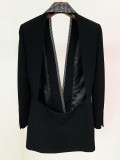 Fashion Low Back Beaded V-Neck Blazer Dress