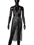 Strap Low Back Nightclub Sexy Fishnet Skirt Set