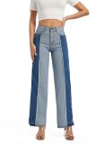 Women's Winter Fashion Slim Patchwork Contrast Color High Waist Casual Straight Denim Pants