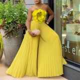 Women's Summer Halter Neck Flower Solid Color Wide Leg Plus Size Jumpsuit