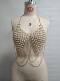 Fashion Pearl Patchwork Halter Neck Top Body Chain Outer Strap Vest