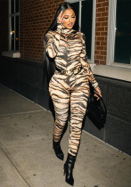 Women Sexy Tiger Print High Neck Bodysuit (Without Belt) Women Sexy Tiger Print High Neck Bodysuit (Without Belt)