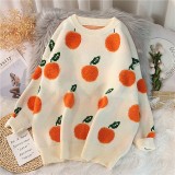 Women Fall/Winter Round Neck Sweater Fruit Jacquard Top