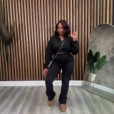 Women Fall and Winter Zipper Hoodies and Pants Sports Two Piece Set