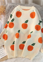 Women Fall/Winter Round Neck Sweater Fruit Jacquard Top