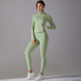 Solid Color Zipper Jacket Sports Running Fitness Leggings Two-Piece Yoga Suit