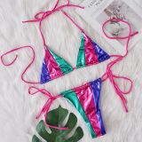 Sexy Patchwork Lace-Up Bikini Two-Piece Women's Holidays Beach Swimsuit
