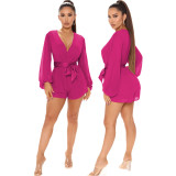 Sexy Fashion Casual V-Neck Belt Women's Jumpsuit