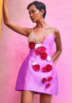 Pearl Strap Flower Sexy Short Bandage Sexy Dress