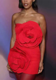 Sexy Red Strapless Chic Flower Decorative Dress