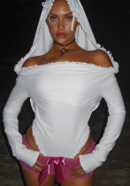 Autumn Women's Sexy Slim-Fitting Hooded Lace Long-Sleeved Bodysuit