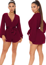 Sexy Fashion Casual V-Neck Belt Women's Jumpsuit
