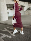 Autumn And Winter Fashion Long Sleeve Solid Color Split Women Two-Piece Skirt Set