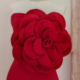 Sexy Red Strapless Chic Flower Decorative Dress