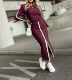 Autumn And Winter Fashion Long Sleeve Solid Color Split Women Two-Piece Skirt Set
