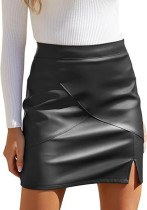 High Waist Tight Fitting Mini Short Leather Skirt High Waist Tight Fitting Mini Short Leather Skirt
