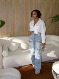 Fashionable Women's Multi-Pocket Cut Out Diamond Denim Pants