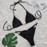 Sexy Heart Crystal Diamond Bikini Lace-Up Two Pieces Swimsuit
