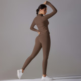 Solid Color Zipper Jacket Sports Running Fitness Leggings Two-Piece Yoga Suit