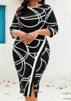 Women's Clothing Plus Size Slim And Elegant Slim Waist Printed Bodycon Dress