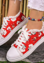 Christmas Santa Claus Pattern Print Red Casual Canvas Women's Plus Size Shoes