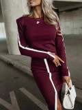 Autumn And Winter Fashion Long Sleeve Solid Color Split Women Two-Piece Skirt Set