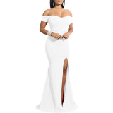 Sexy Fashion Solid Color Off Shoulder Split Dress