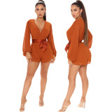 Sexy Fashion Casual V-Neck Belt Women's Jumpsuit
