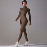 Solid Color Zipper Jacket Sports Running Fitness Leggings Two-Piece Yoga Suit