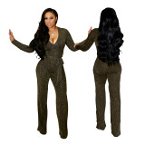 Winter Fashion V-Neck Belt Women's Jumpsuit