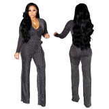 Winter Fashion V-Neck Belt Women's Jumpsuit