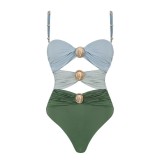 Women Solid Color Patchwork One-Piece Swimsuit