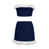 Christmas Sexy Pajamas Feather Strapless Nightclub Skirt Set