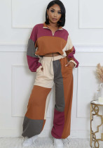 Sexy Sports Color Block Print Zipper Drawstring Design Two-Piece Pants Set Sexy Sports Color Block Print Zipper Drawstring Design Two-Piece Pants Set