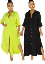 Sexy Fashion Solid Color Women's Shirt Dress Sexy Fashion Solid Color Women's Shirt Dress