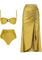 Women Bohemian Style Solid Color High Waist Two Pieces Bikini Long Skirt Three-Piece Sexy Women's Swimsuit Women Bohemian Style Solid Color High Waist Two Pieces Bikini Long Skirt Three-Piece Sexy Women's Swimsuit
