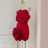 Sexy Red Strapless Chic Flower Decorative Dress