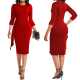 Sexy Fashion Ruffle Solid Color Midi Women's Dress