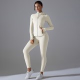 Solid Color Zipper Hooded Sports Jacket Running Fitness Leggings Two-Piece Yoga Suit