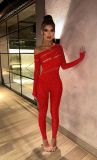 Sexy One-Piece Long-Sleeved Beaded Shiny Mesh Sexy Jumpsuit