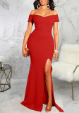 Sexy Fashion Solid Color Off Shoulder Split Dress