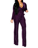 Winter Fashion V-Neck Belt Women's Jumpsuit
