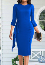 Sexy Fashion Ruffle Solid Color Midi Women's Dress