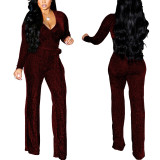 Winter Fashion V-Neck Belt Women's Jumpsuit