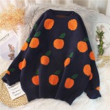 Women Fall/Winter Round Neck Sweater Fruit Jacquard Top