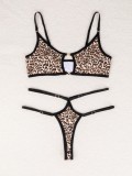 Sexy Low Back Leopard Print Bikini Adjustable Two Pieces Swimsuit