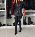 Autumn And Winter Long Sleeve Faux Leather Career Women Office Jacket