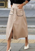 Women's Faux Suede Autumn And Winter Elastic Waist Front Pocket A-Line Midi Skirt Women's Faux Suede Autumn And Winter Elastic Waist Front Pocket A-Line Midi Skirt