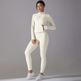 Solid Color Zipper Jacket Sports Running Fitness Leggings Two-Piece Yoga Suit