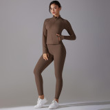 Solid Color Zipper Jacket Sports Running Fitness Leggings Two-Piece Yoga Suit